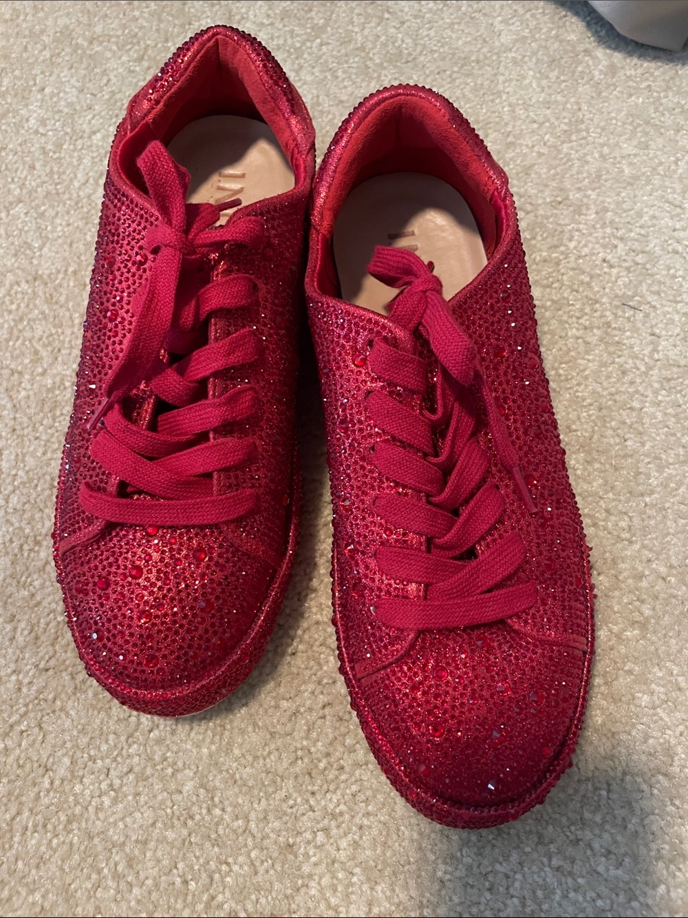 INC International Concepts Red Rhinestone Embellished Lace-Up Sneakers